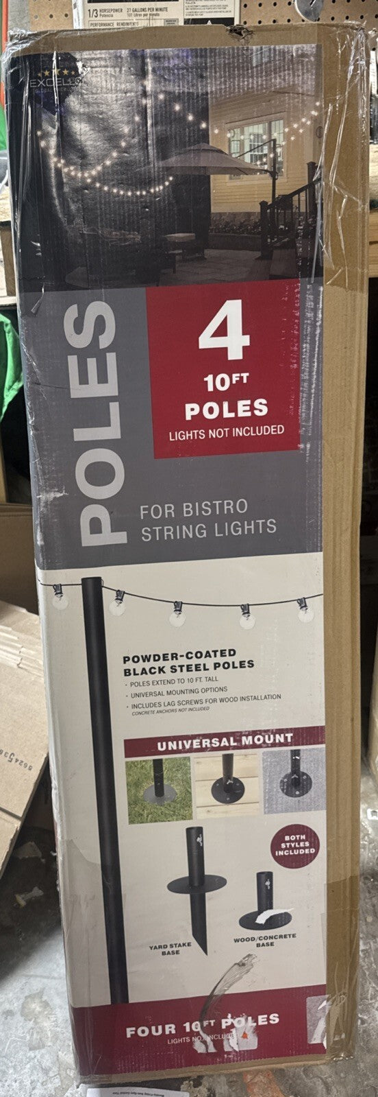EXCELLO GLOBAL PRODUCTS Bistro String Light Poles - 4 Pack - Extends to 10ft.