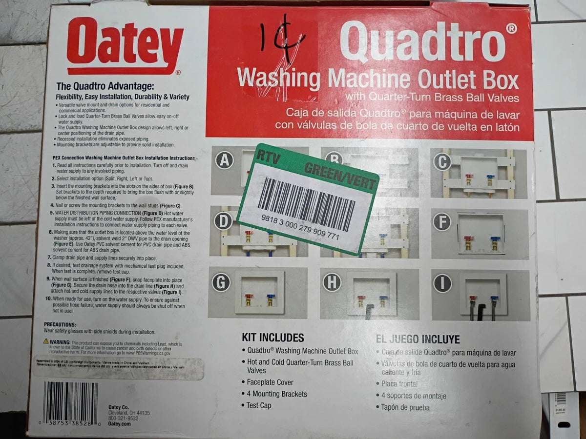 (2 Pack) Oatey Quadtro 38528 Washing Machine Outlet Box With PEX Crimp Valves OB
