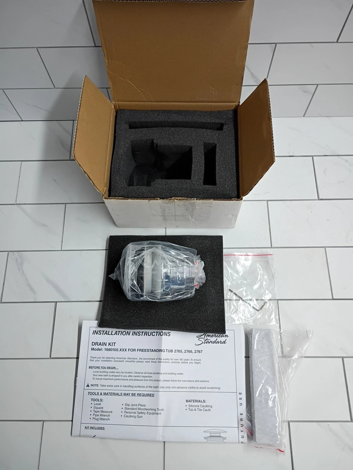 American Standard Drain And Overflow Kit Satin Finish Open Box
