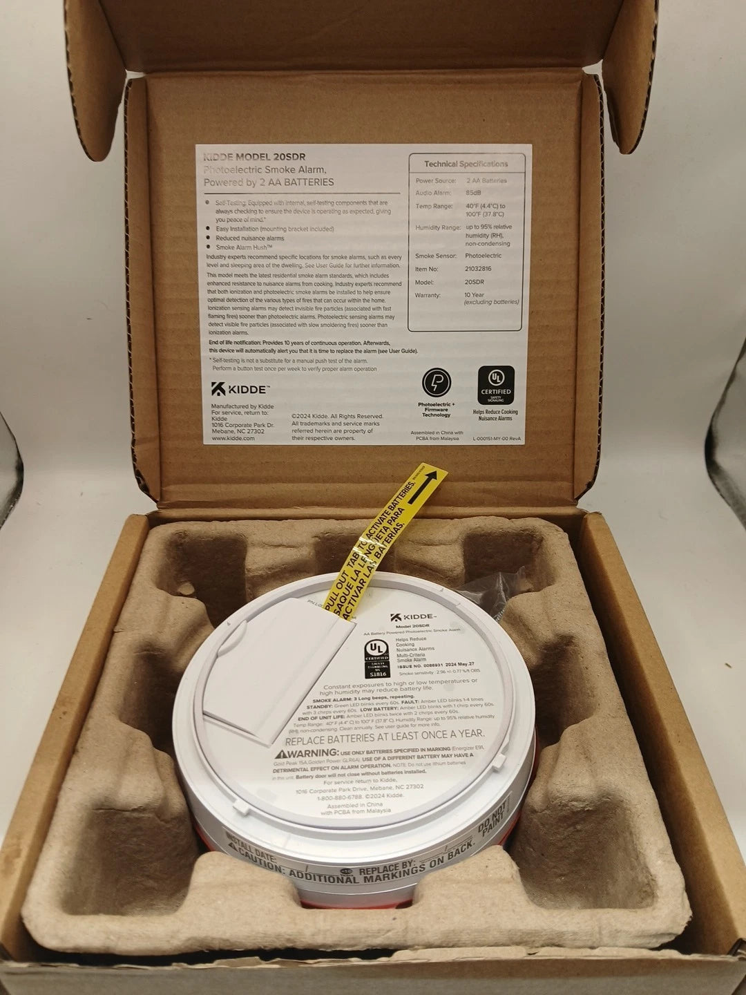 KIDDE 20SDR Photoelectric Smoke Alarm AA Battery Powered LED Warning.