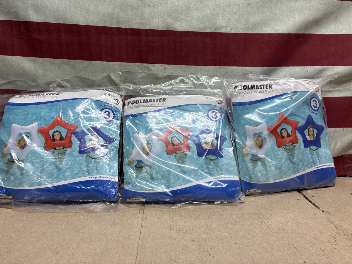 A LOT OF 3 3-PK (9 total floats) POOLMASTER RED WHITE AND BLUE STAR FLOATS