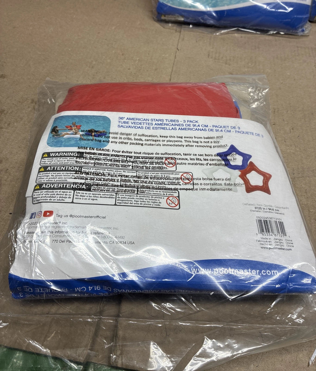A LOT OF 3 3-PK (9 total floats) POOLMASTER RED WHITE AND BLUE STAR FLOATS