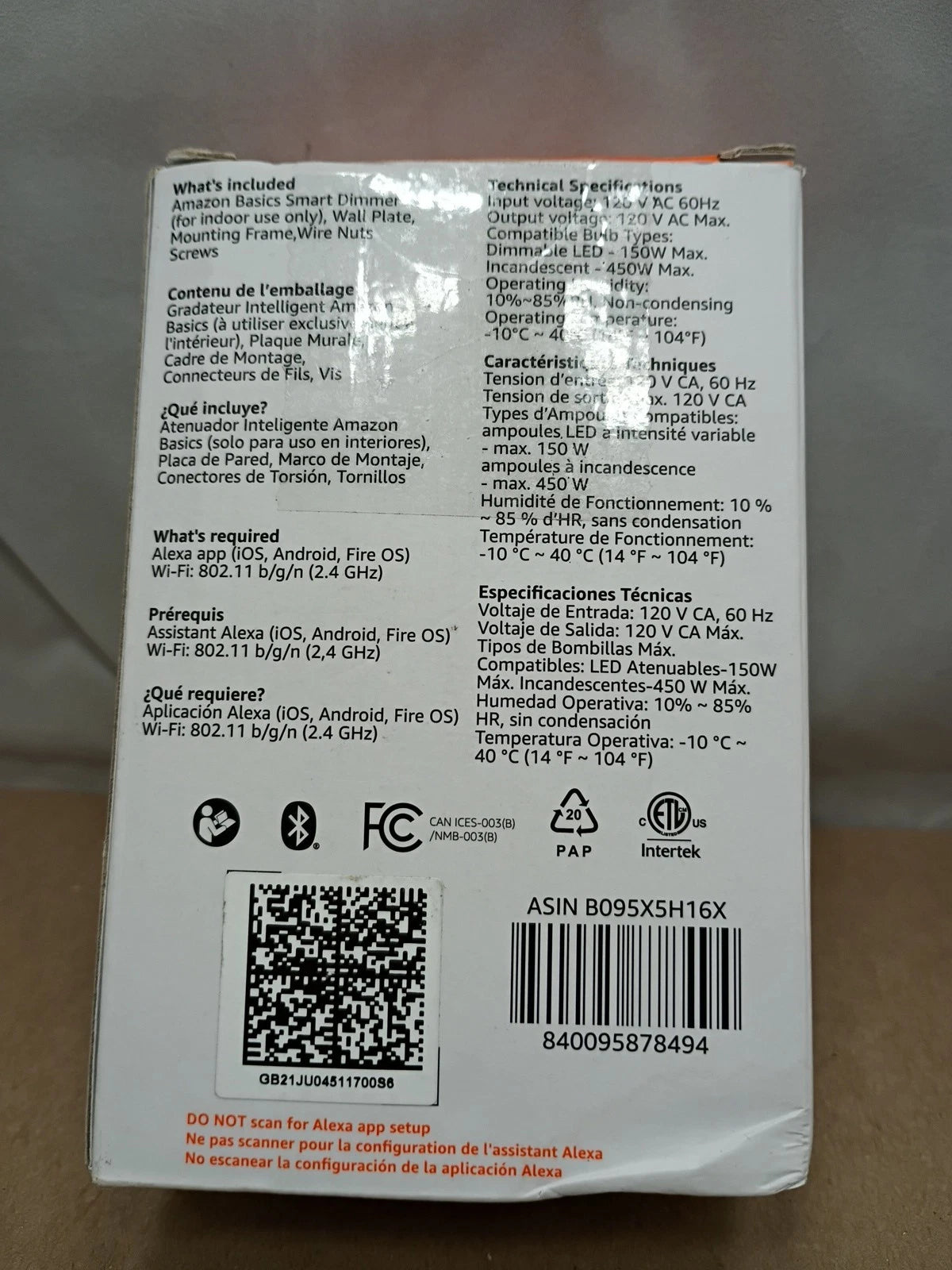 Amazon Basics Single Pole Neutral Wire Smart Switch ASIN B095X5H16 Open Box