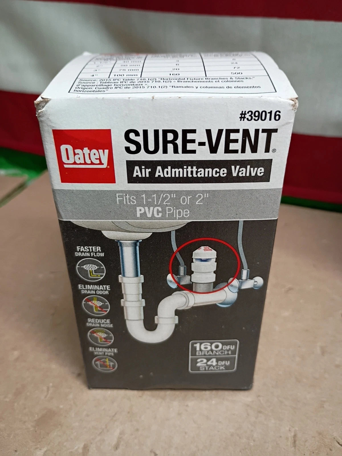 8pk Oatey 39016, Sure-Vent 1-1/2 in. x 2 in. PVC Air Admittance Valve New OB