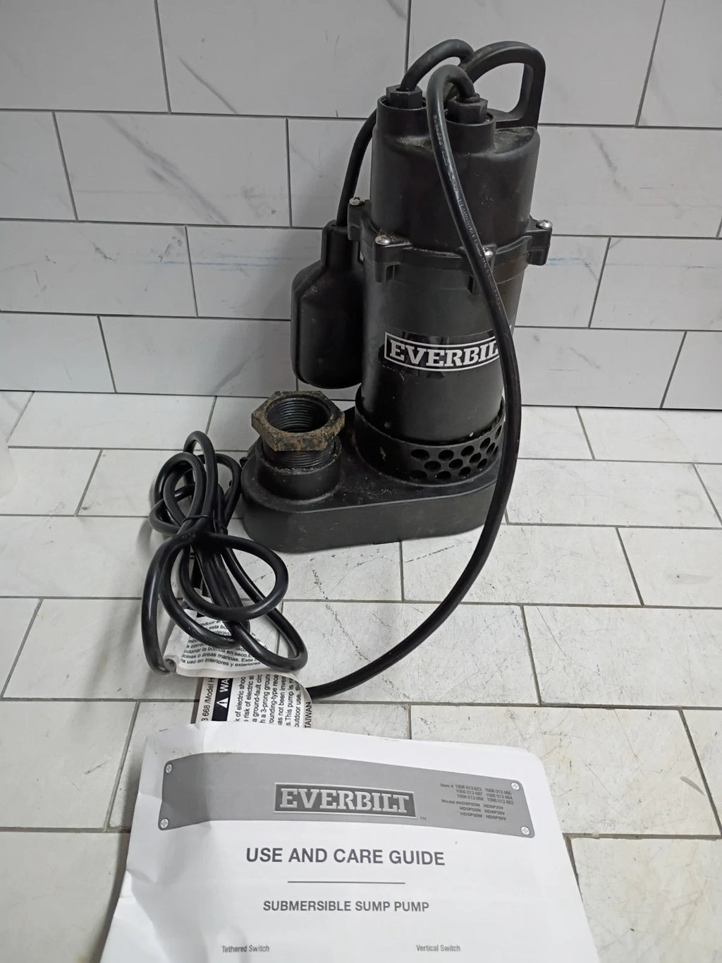 Everbilt HDSP50W 1/2 HP Submersible Aluminum Sump Pump with Tethered Switch Used