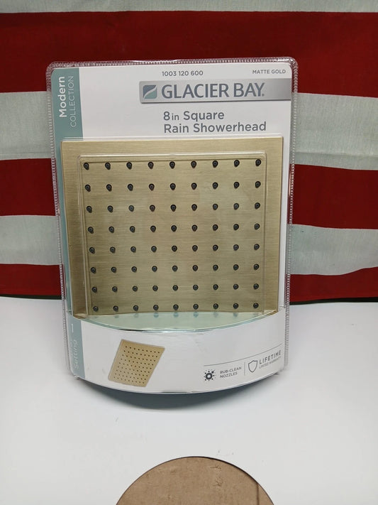 Glacier Bay Modern 8.8 inch Single Wall Mount Fixed Shower Head in Matte Gold
