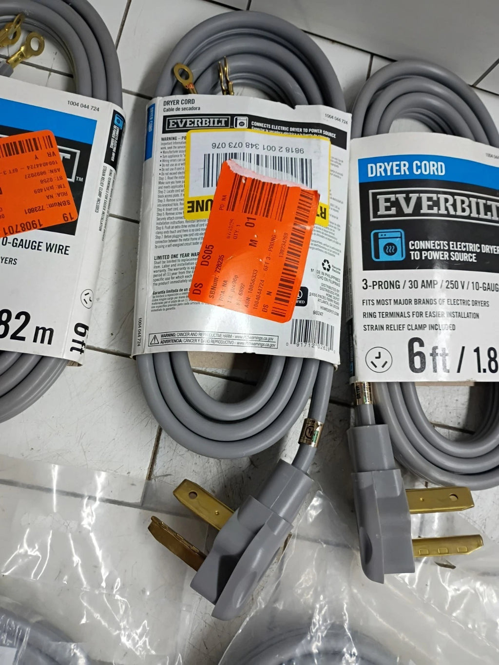 (5 Pack) Everbilt 3-Prong Dryer Power Cord 30 Amp 6ft Open Box