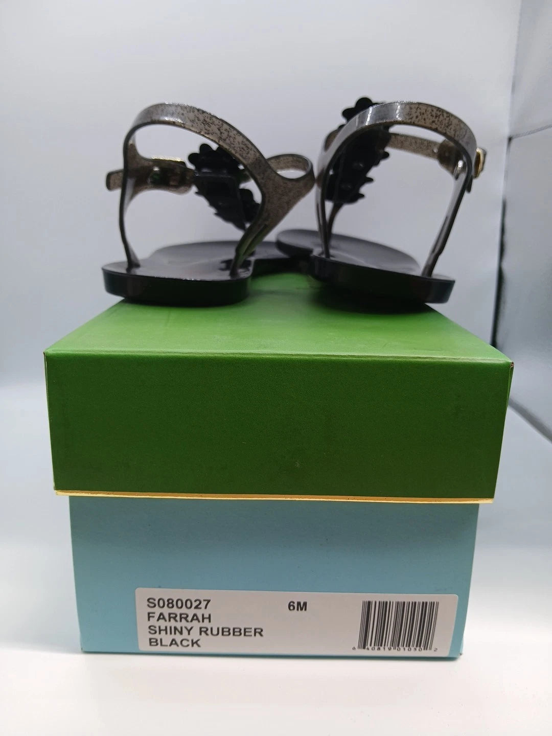 Kate Spade Black Sandals Women Size 6 Thong Style With Flower Detail