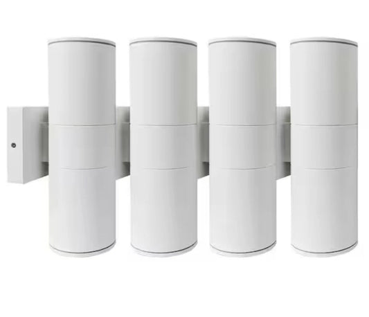 4-pack 12 in. 2-Light White Cylinder Outdoor Wall Lantern Sconce W/ LED light