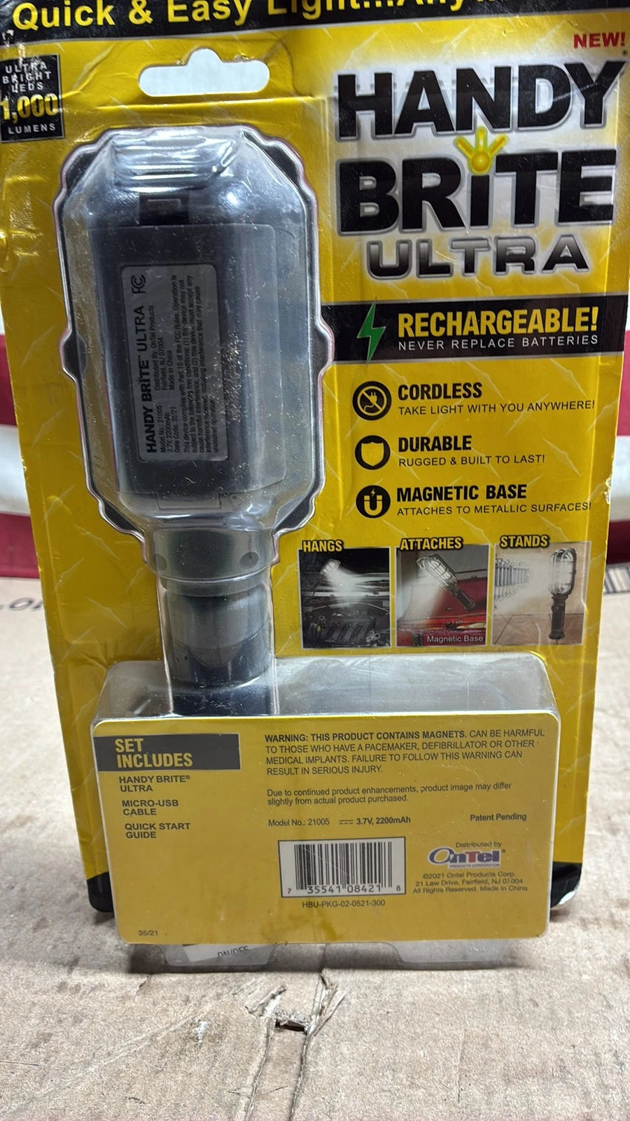 Ontel Ultra-Bright LED Rechargeable Work Light, 1000 Lumens, Magnetic Flashlight