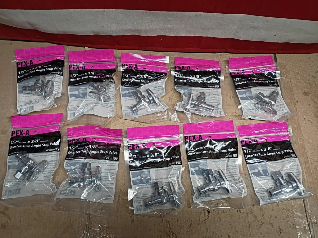 10PK Apollo PEX-A Compression Quarter-Turn Angle Stop Valve Brass 1/2" x 3/8",