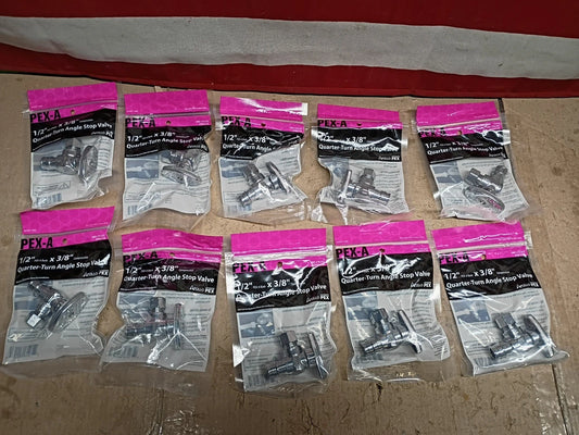 10PK Apollo PEX-A Compression Quarter-Turn Angle Stop Valve Brass 1/2" x 3/8",