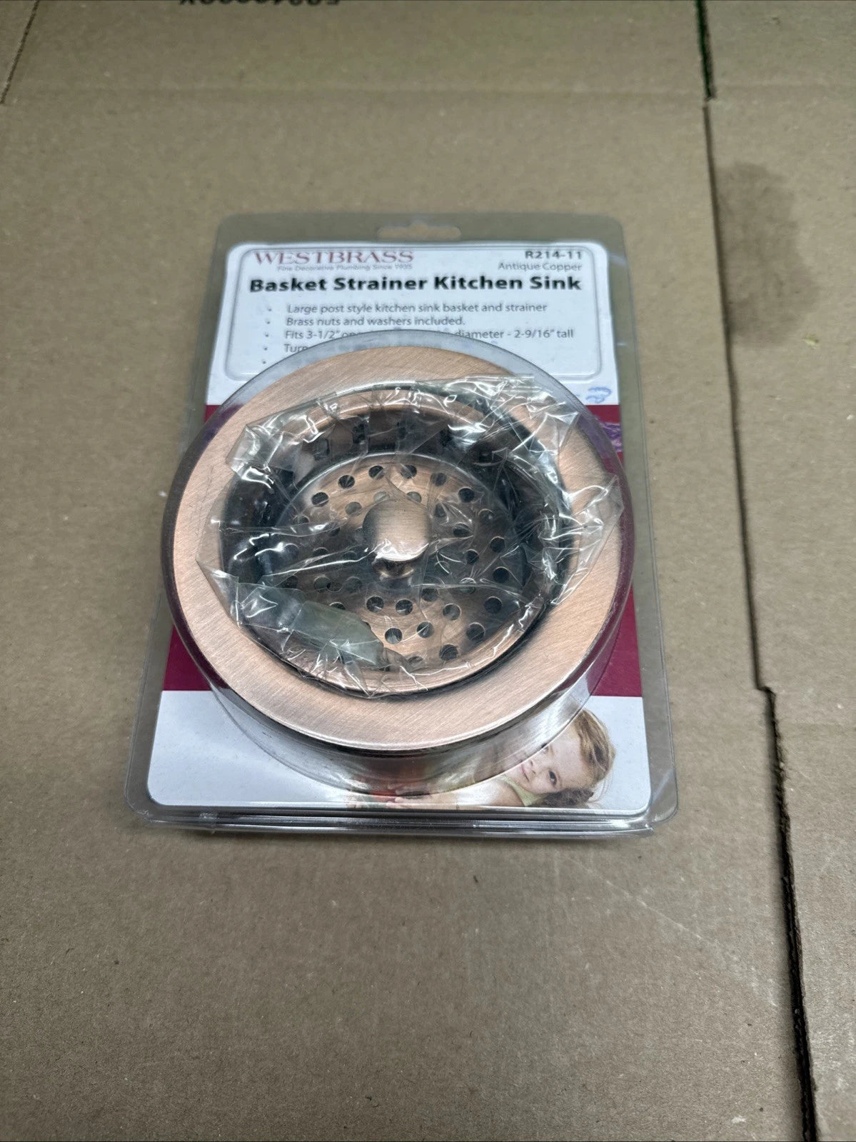 Westbrass 3-1/2 in Post Basket Strainer Antique Copper R214-11