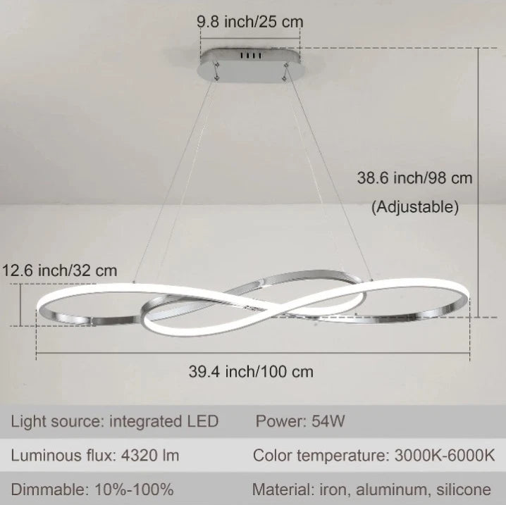 Modern 3000K-6000K Chandelier 39.4 inch 54W Dimmable with Remote Control Ceil...