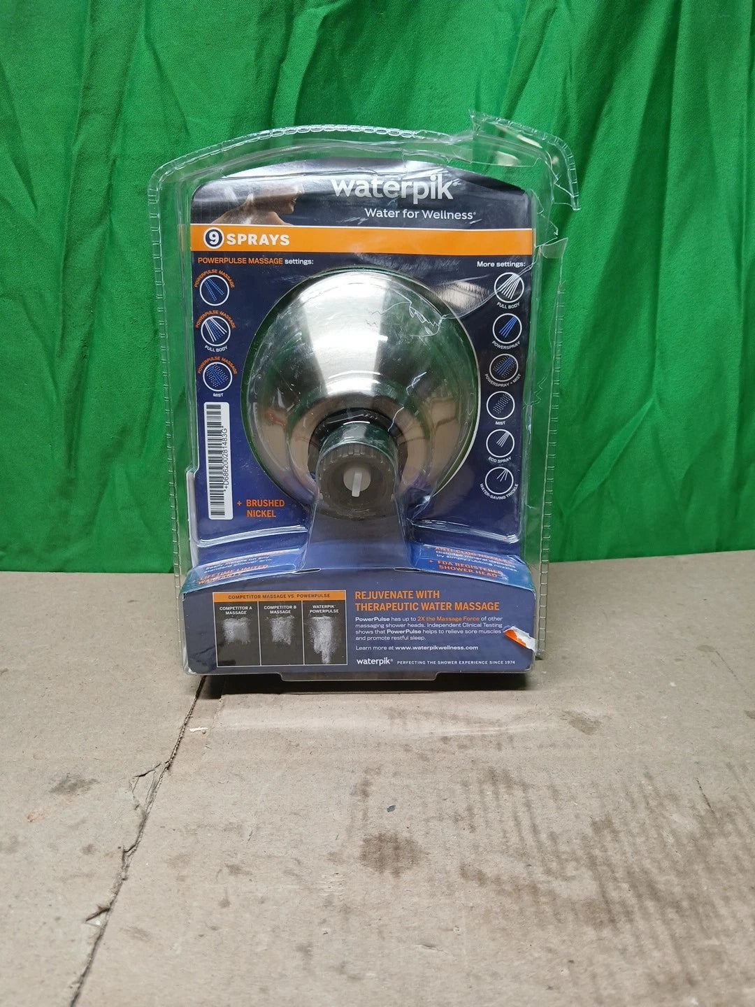 Waterpik 9 Spray 4.5” Single Wall Mount Low Flow Fixed Adjustable Brushed Nickel