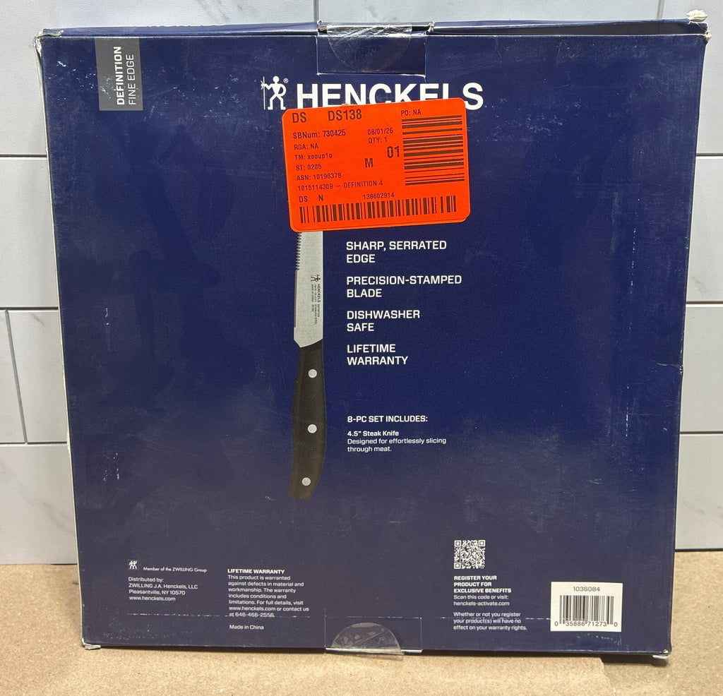 Henckels 8 Piece Steak Knife Set 4.5" Triple Rivet Stainless Steel Blade OB