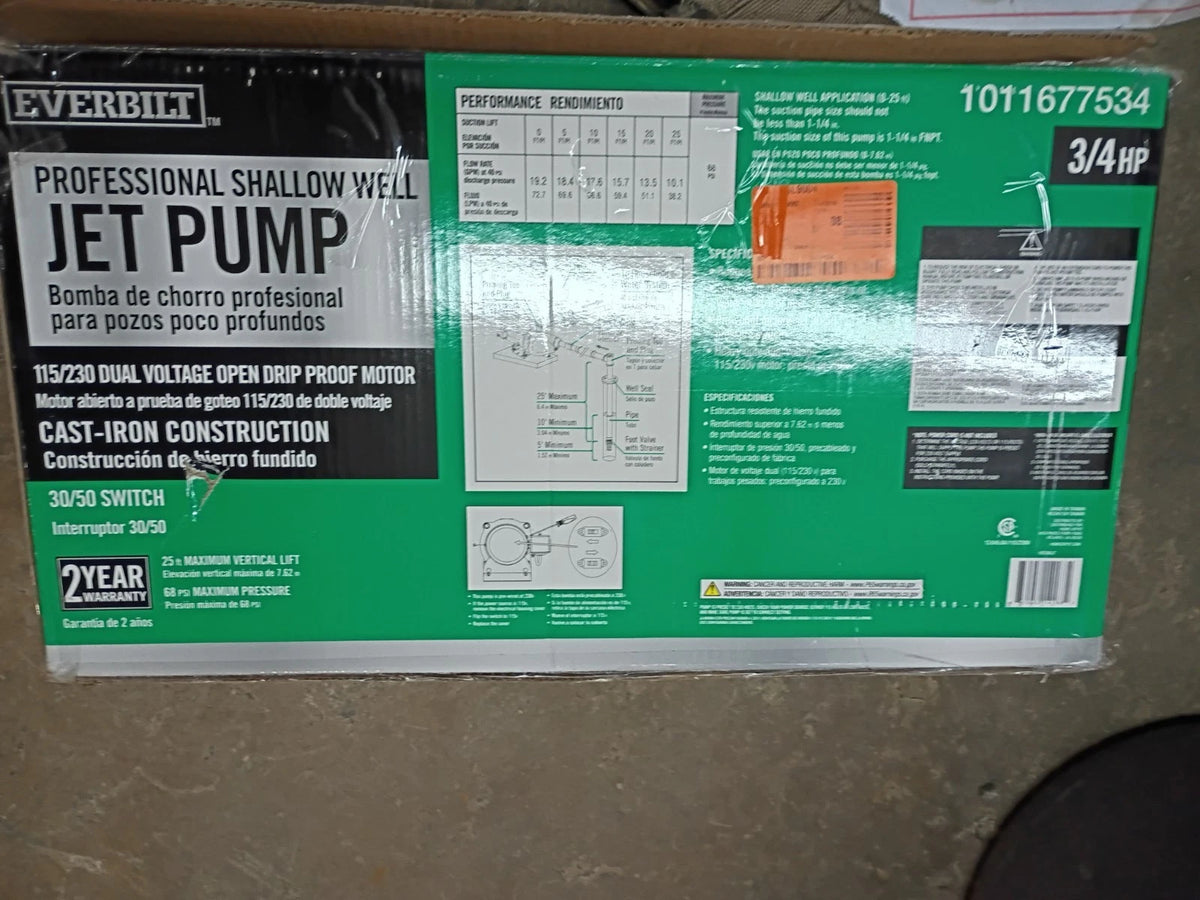 Everbilt HDSWJ7 3/4 HP Cast Iron Shallow Well Jet Pump *For Parts *