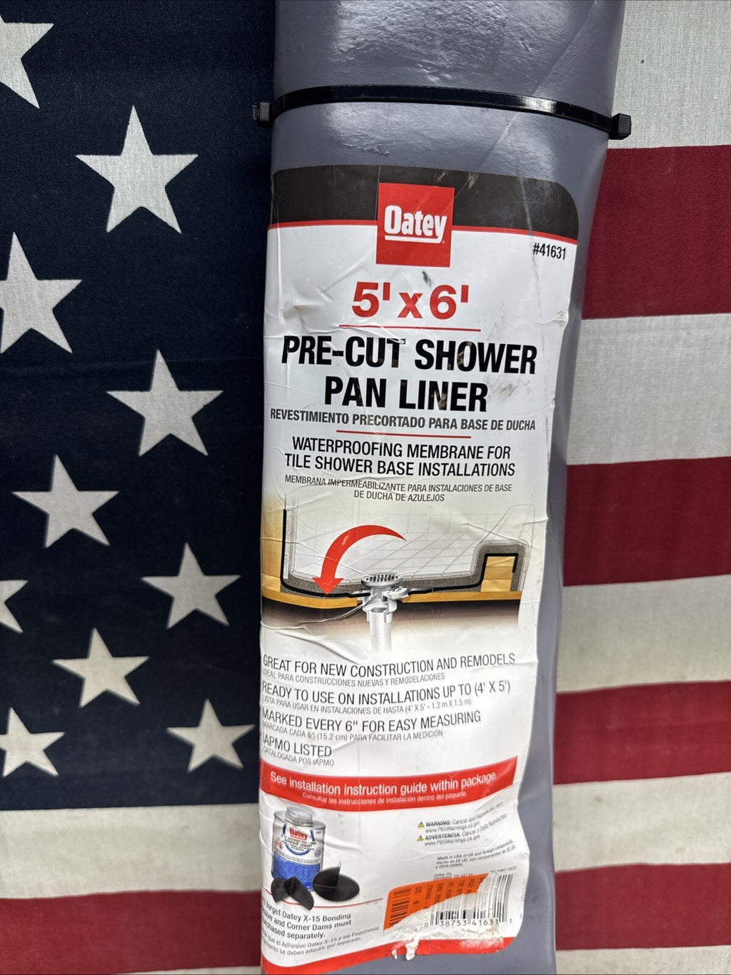 Oatey 41631 Gray PVC Shower Pan Liner 5 ft. x 6 ft Open Box.