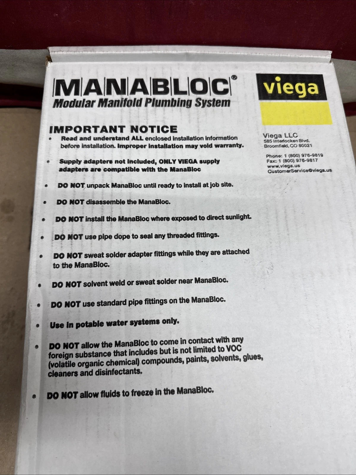 Viega Manabloc 1/2” Press x 36 Port Distribution Manifold 14 Hot V5040.6