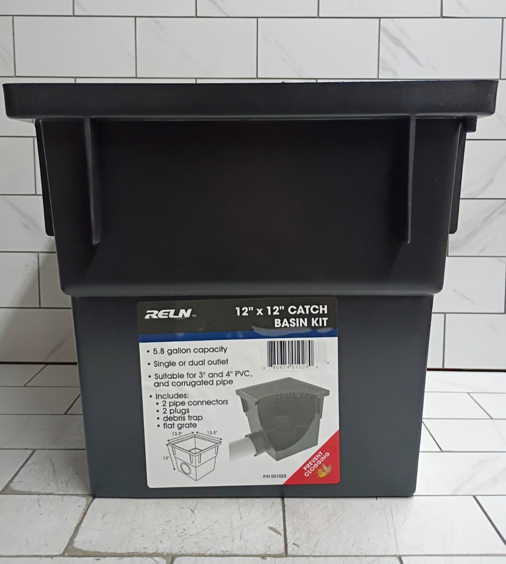 RELN 001028 12" x 12" Catch Basin Kit 5.8 Gal Capacity Fits 3" or 4" SewerDrain