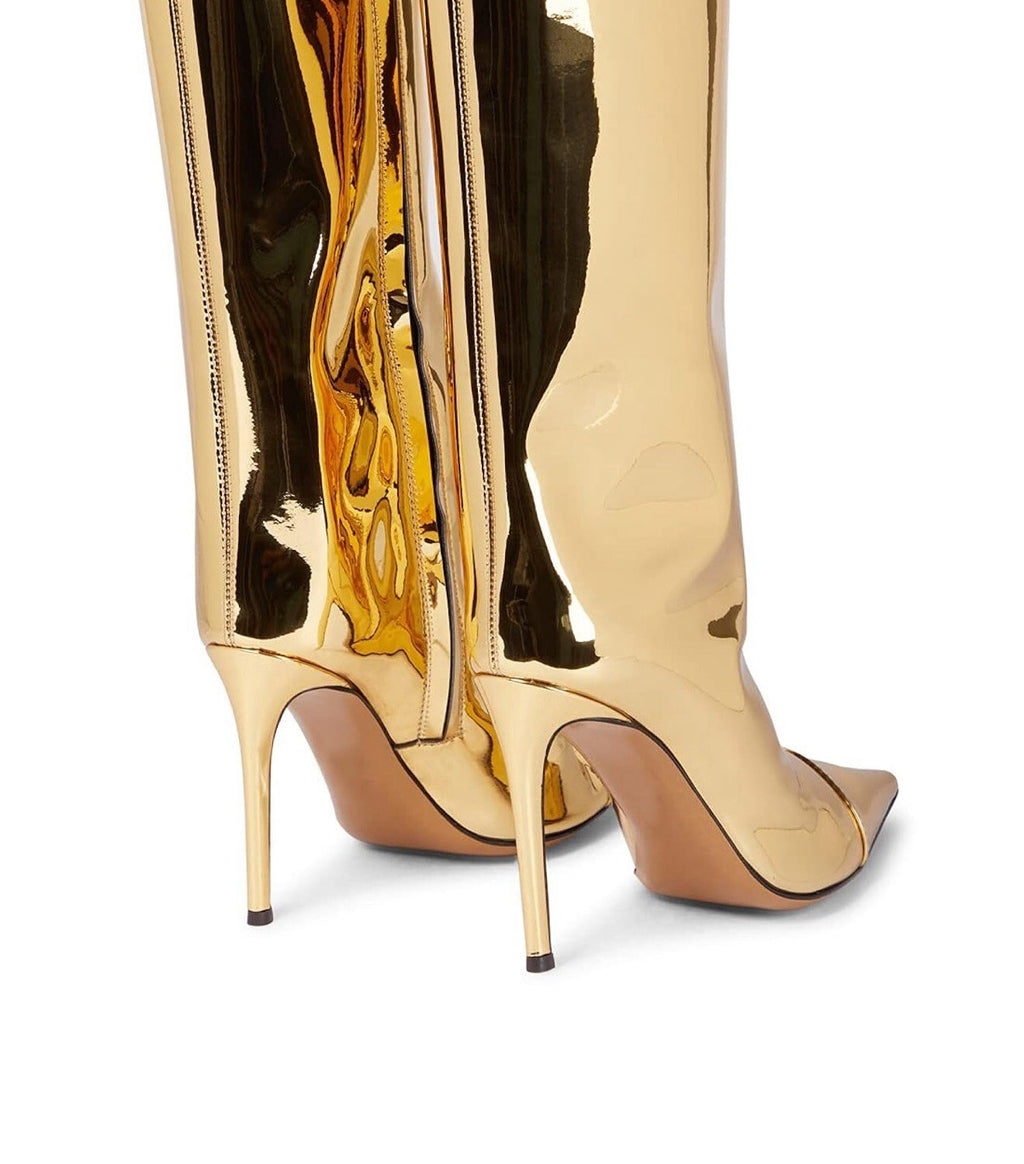Arqa Women’s 9.5 Gold boot pointed toe stiletto heel knee high boot zipper