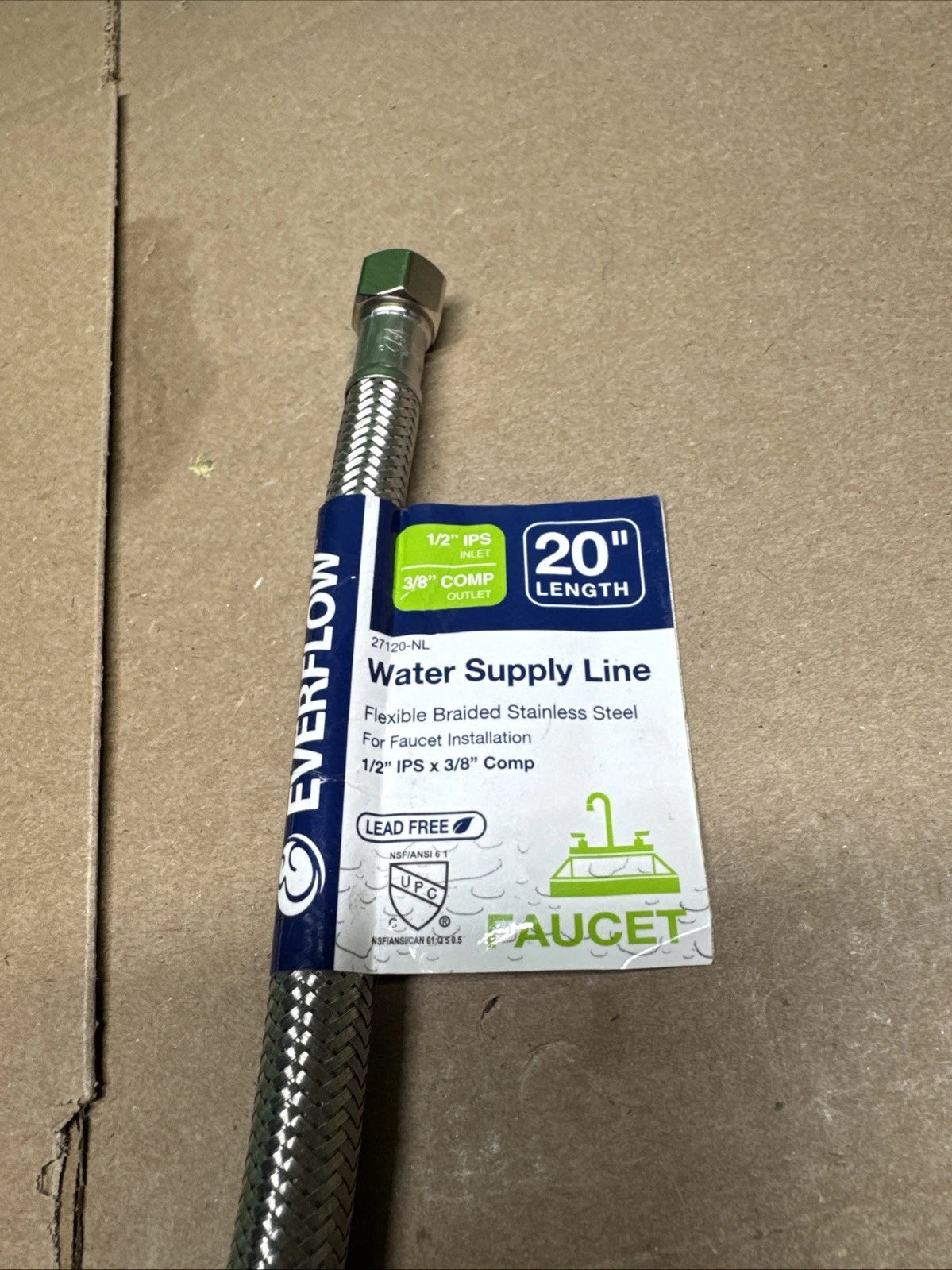 LOT OF 9 Everflow Water Supply Line 3/8 Comp x 1/2 IPS 20" Length 27120-NL