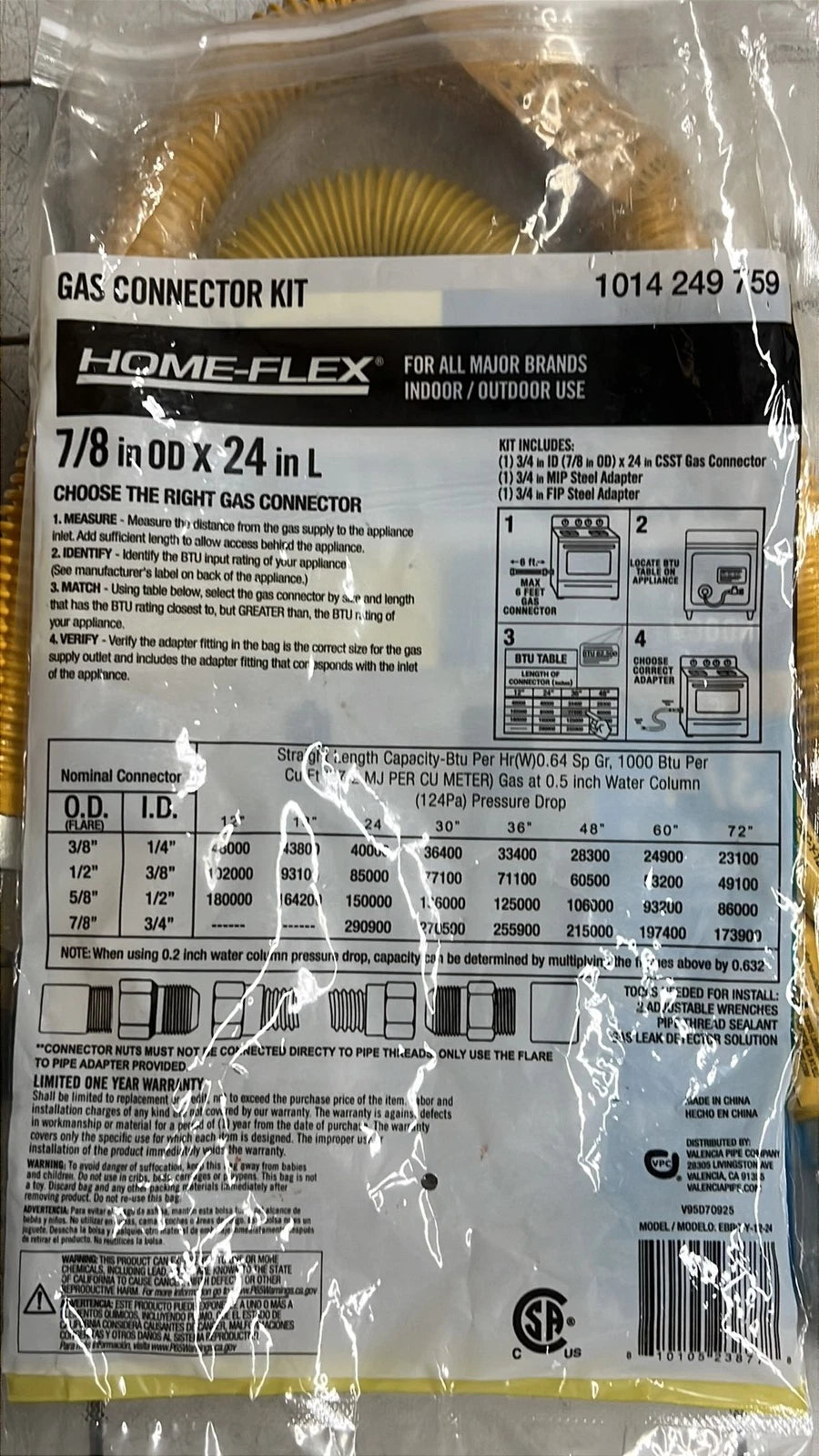 Lot Of 10 Home-Flex 3/4 in. FIP x 3/4 in. MIP x 24 in. Gas Connector 7/8 in.