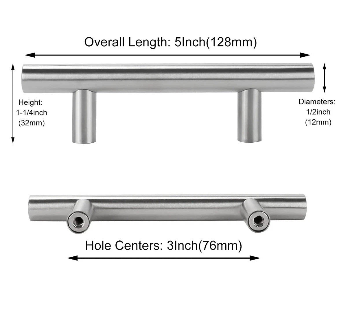 40 Pack Cabinet Handles Brushed Nickel Drawer Dresser Pulls 3in(76mm) Hole Ce...