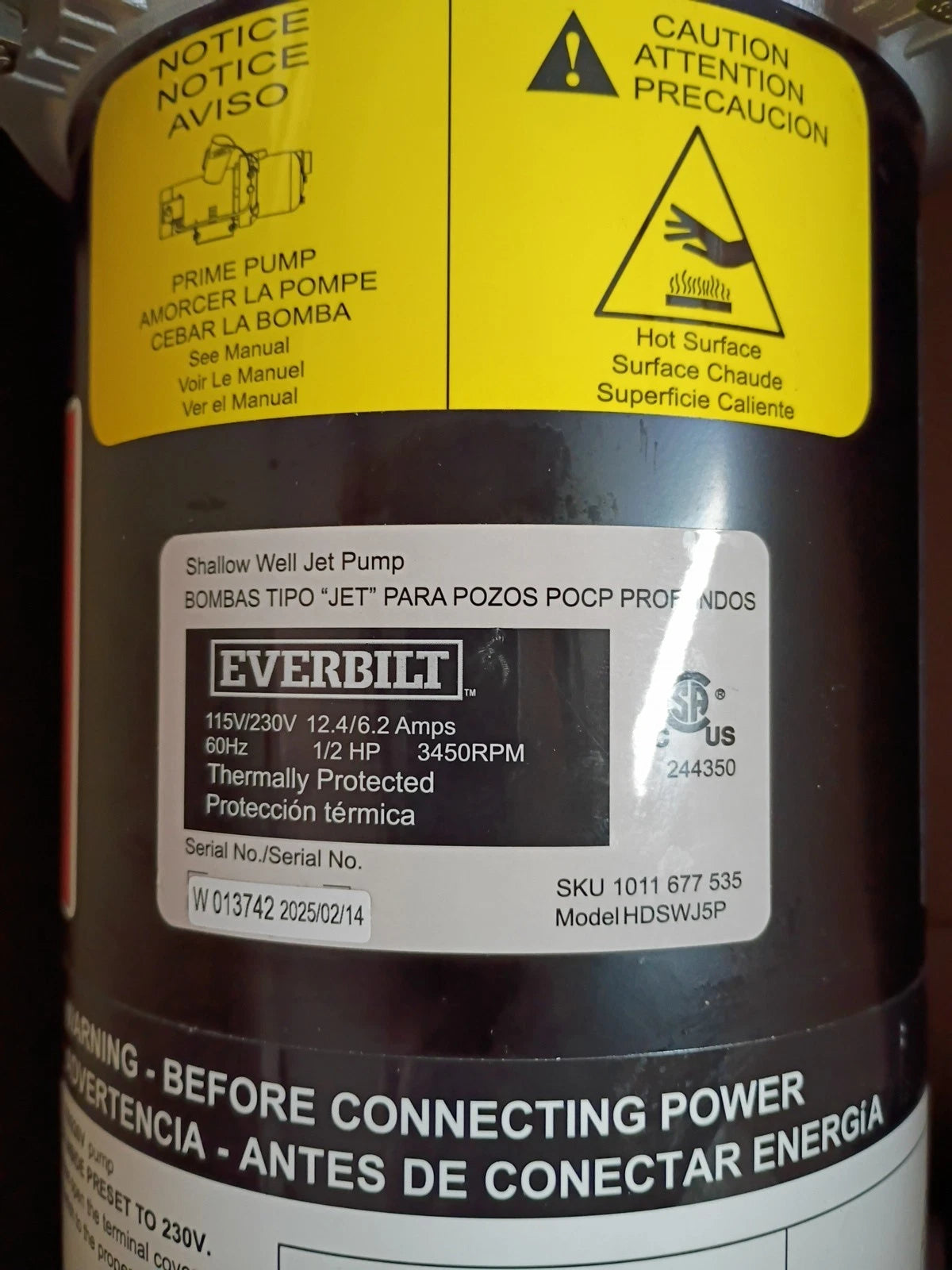Everbilt HDSWJ5P 1/2 HP Shallow Well Jet Pump New Open Box