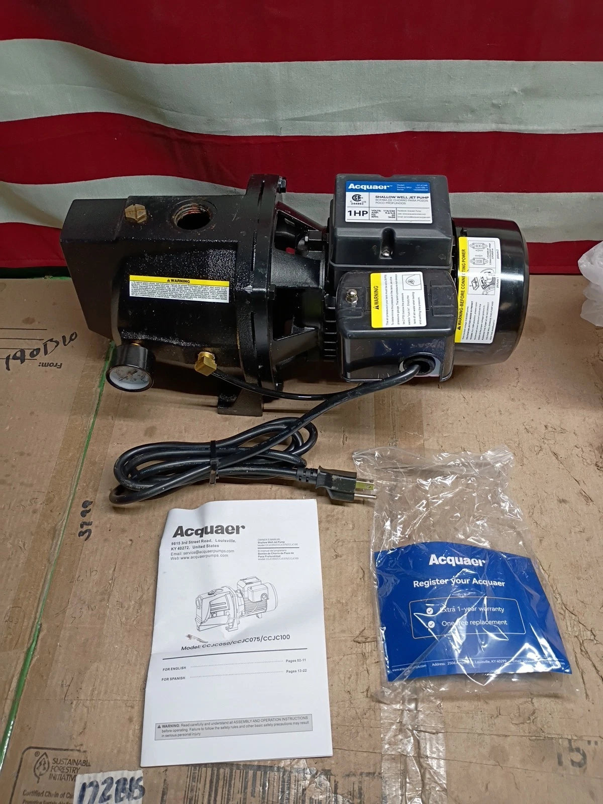 Acquaer CCJC100 1HP Shallow Well Jet Pump, Cast Iron Depth Up 25ft,,PARTS ONLY,,