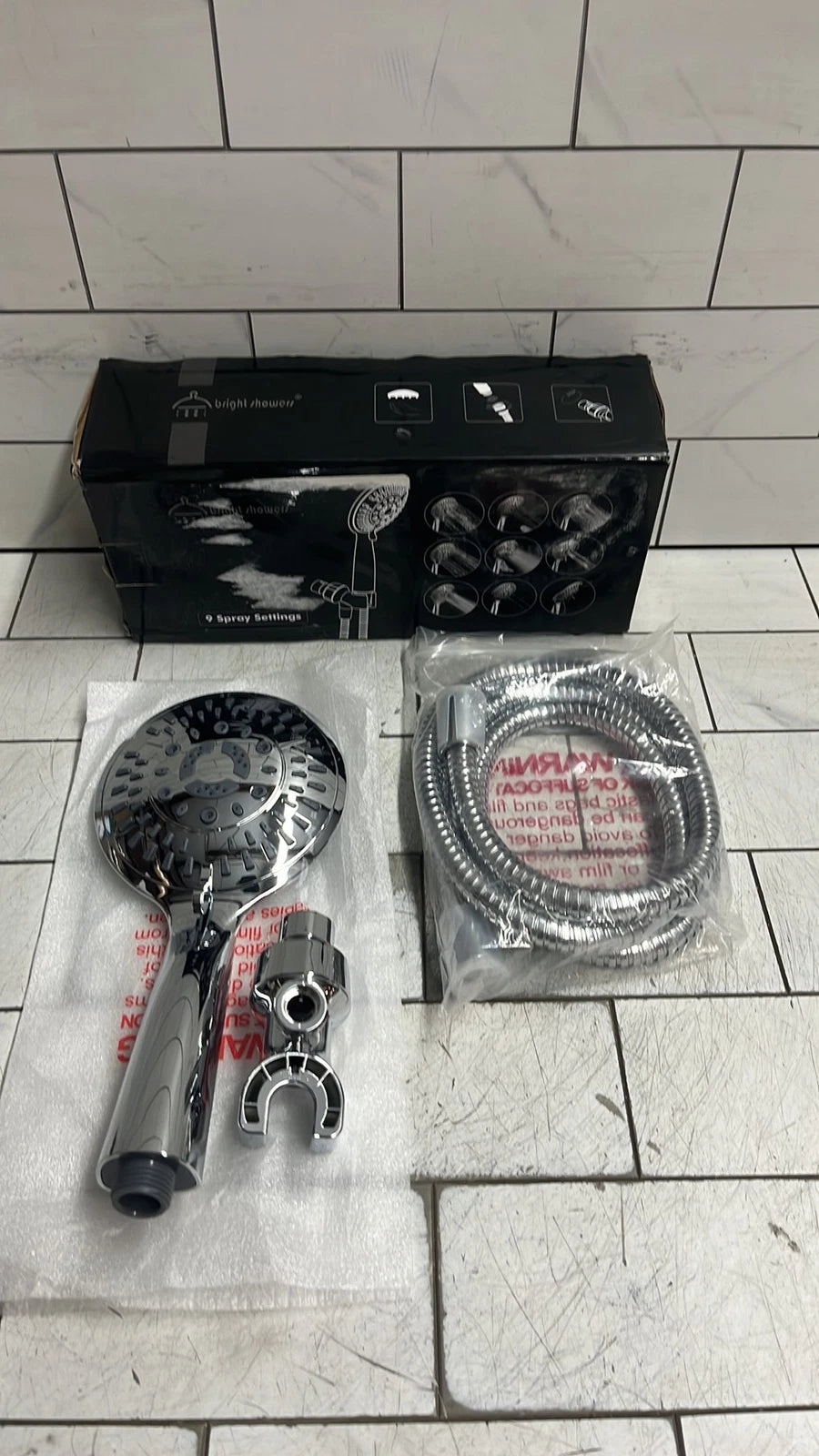 bright shower 9-Spray Handheld Shower Head Set with Hose and Shower Arm Mount
