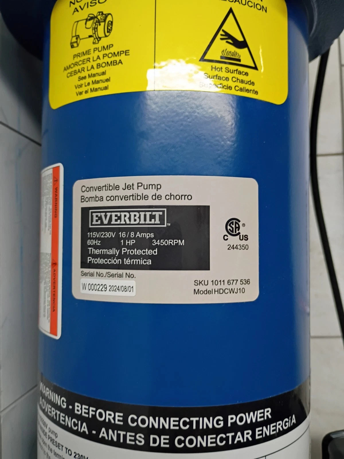 Everbilt 1 HP Professional Convertible Jet Pump. Read Description Used