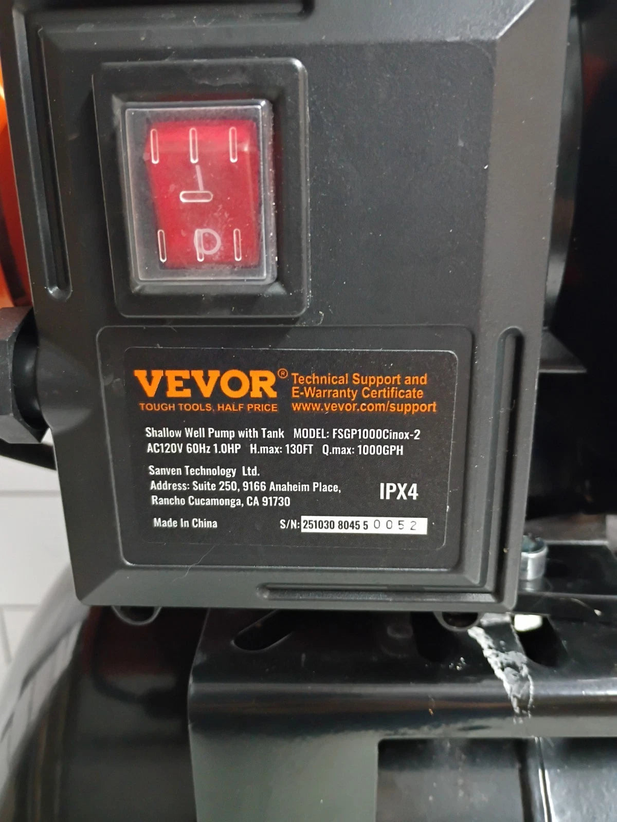 VEVOR 1HP Shallow Well Pump with Pressure Tank 1000GPH Irrigation Booster Pump