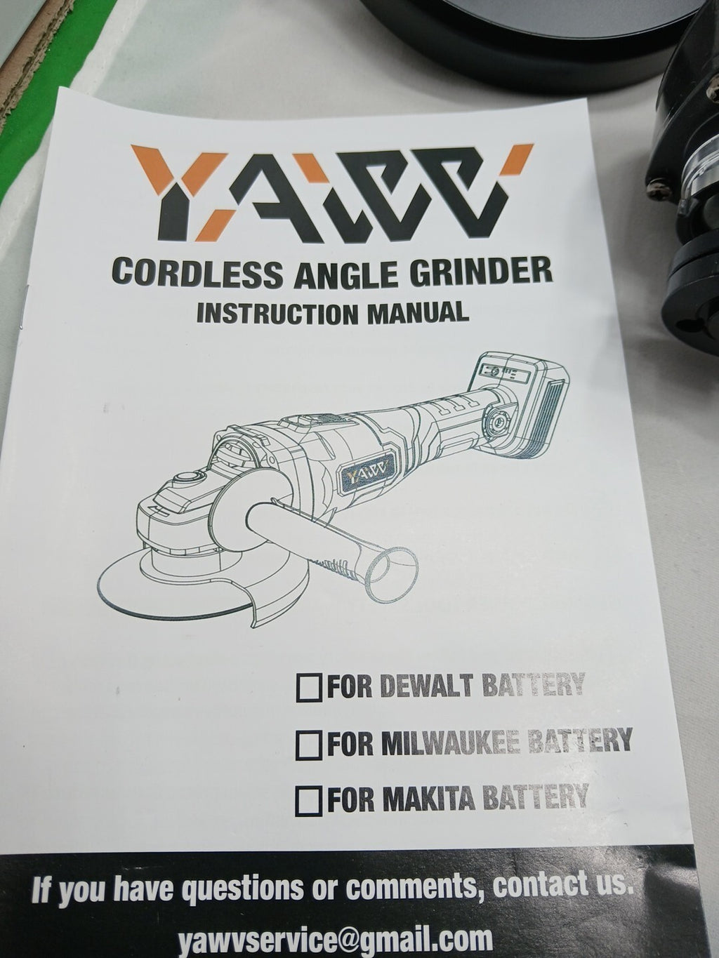 YAWV Cordless 4-1/2 Power Angle Grinder Cutting Disc Power 11000 RPM Open Box