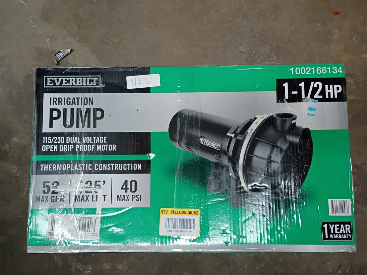 Everbilt HDLS15P, Lawn Irrigation Pump Plastic 1-1/2HP 52-GPM NEW OPEN BOX