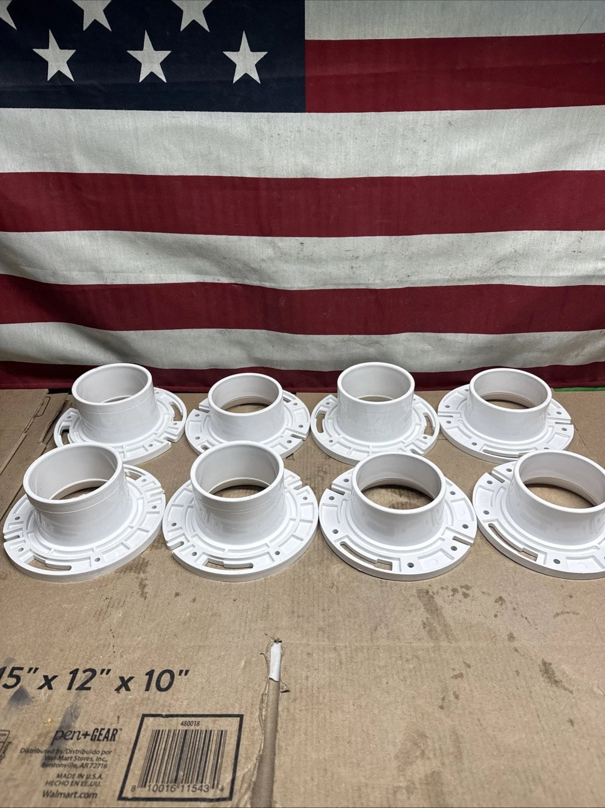 8pck 3" X 4" PVC CLOSET FLANGE NO PIPE STOP STANDARD PATERN New Open Box