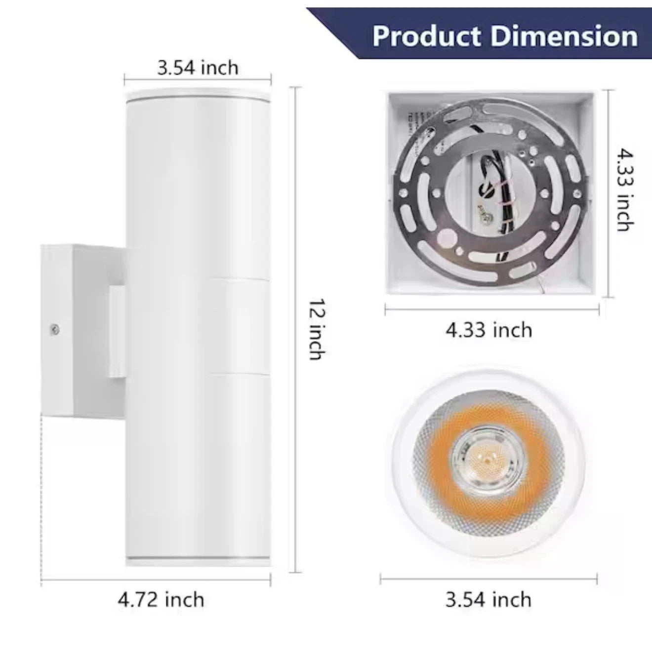 4-pack 12 in. 2-Light White Cylinder Outdoor Wall Lantern Sconce W/ LED light
