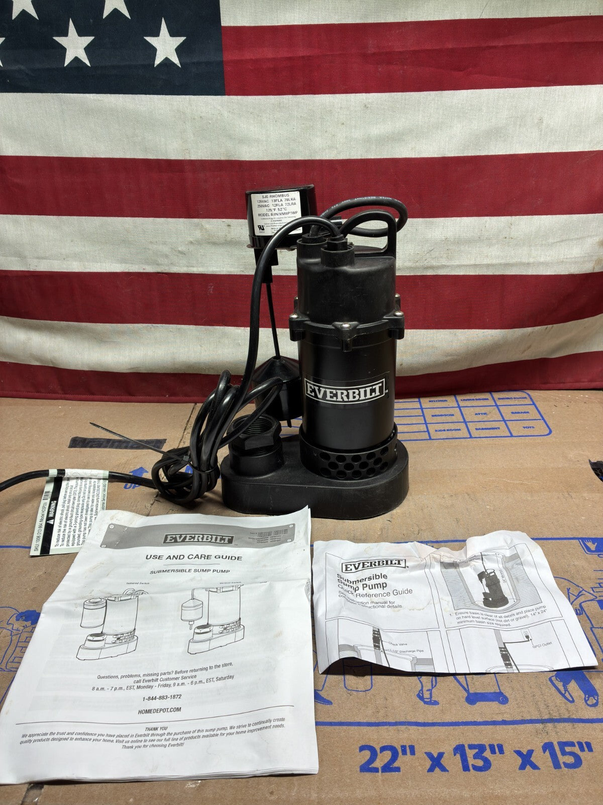 Everbilt HDSP33V 1/3 HP Aluminum Sump Pump Submersible Vertical Switch used