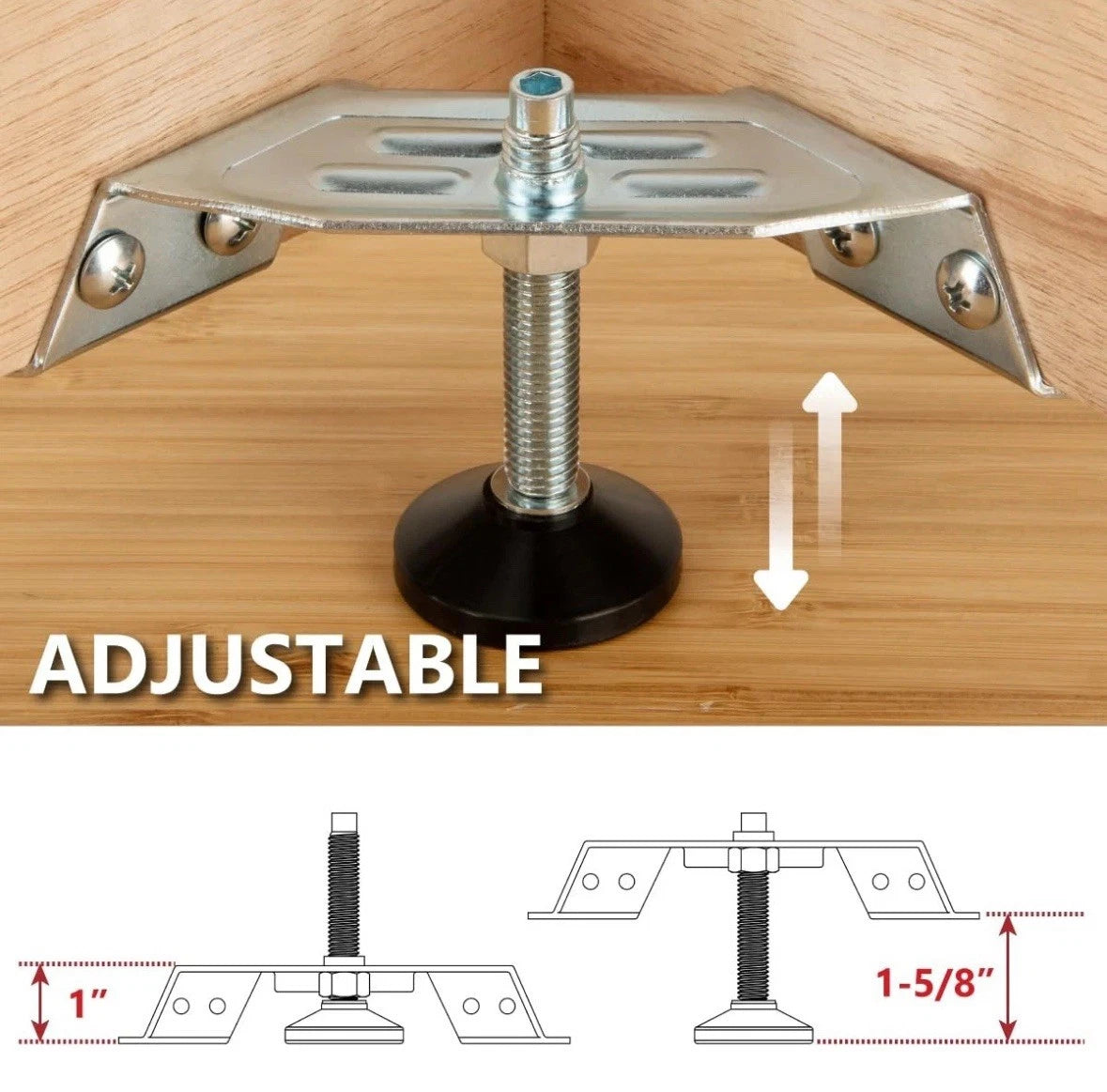 2pk Corner Leveling Feet 4PK,HeavyDuty Adjustable Furniture Feet for Cabinet/Va