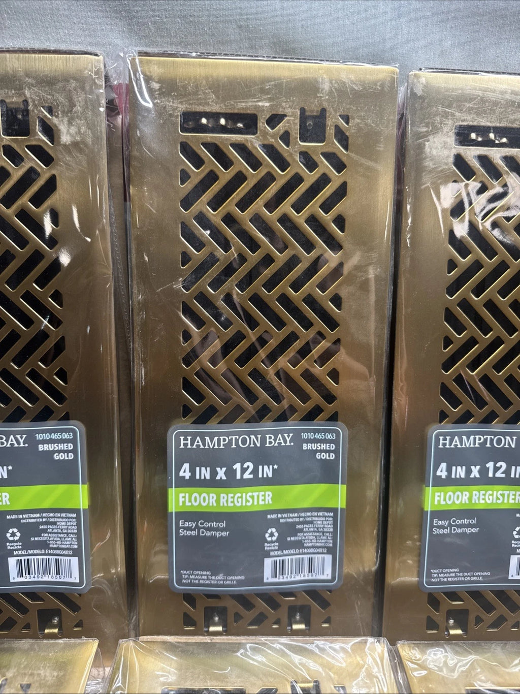 12-Pack Hampton Bay Interwoven 4 in. x 12 in. Steel Floor Register Brushed Gold