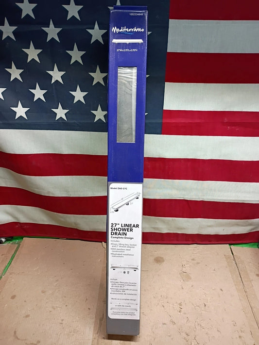 New Mediterraneo Linear Shower Drain Dual Design Stainless Steel 27" ZAD-27C