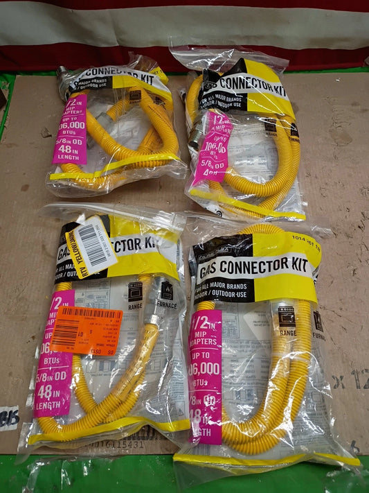 4pk Home-Flex EBRC-Y-44-48 1/2" MIP x 1/2" MIP x 48" Gas Connector Kit 5/8", OB,