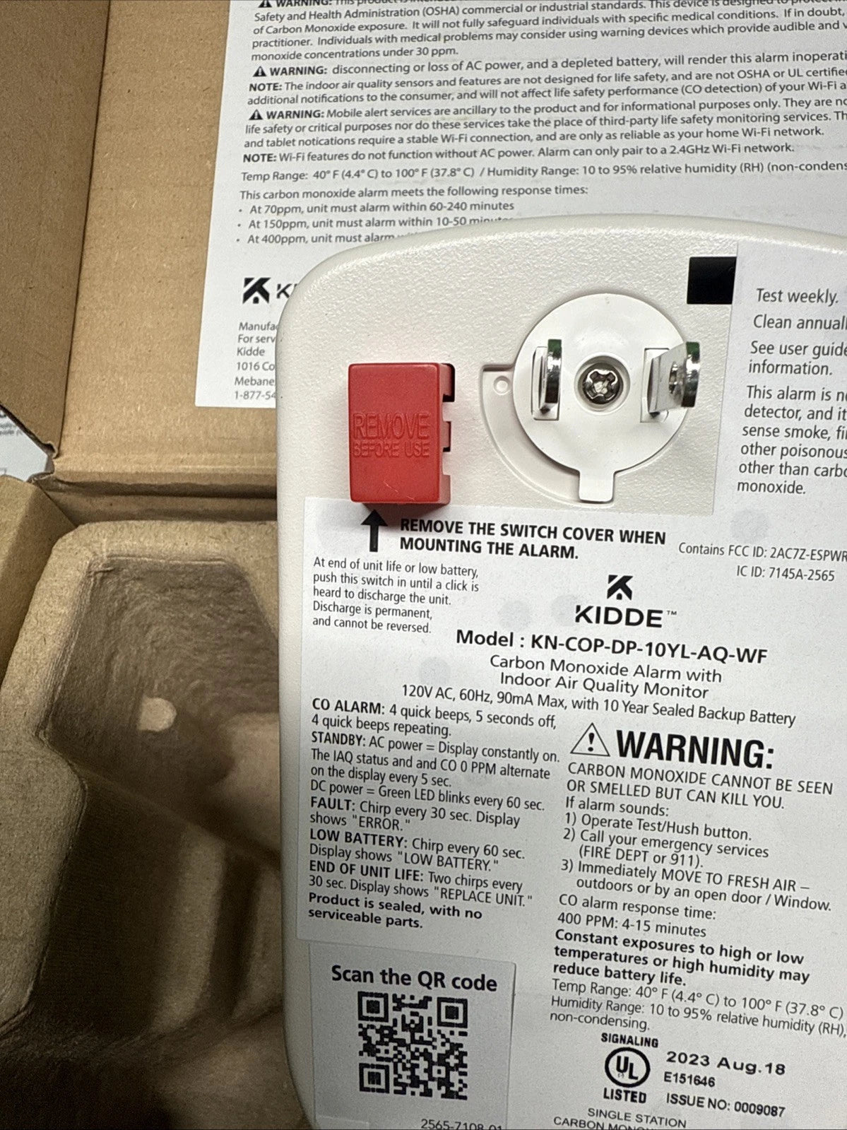 E-7. Kidde Smart Carbon Monoxide Detector & Indoor Air Quality Monitor, Plug In