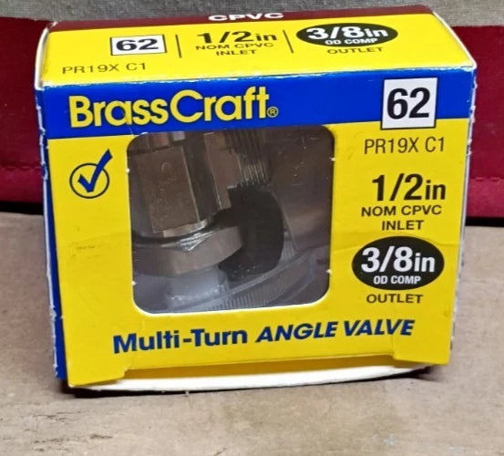 3pk #62 Brasscraft Multi-Turn Angle Valve 1/2" CPVC x 3/8" Tube PR19X C1 OB