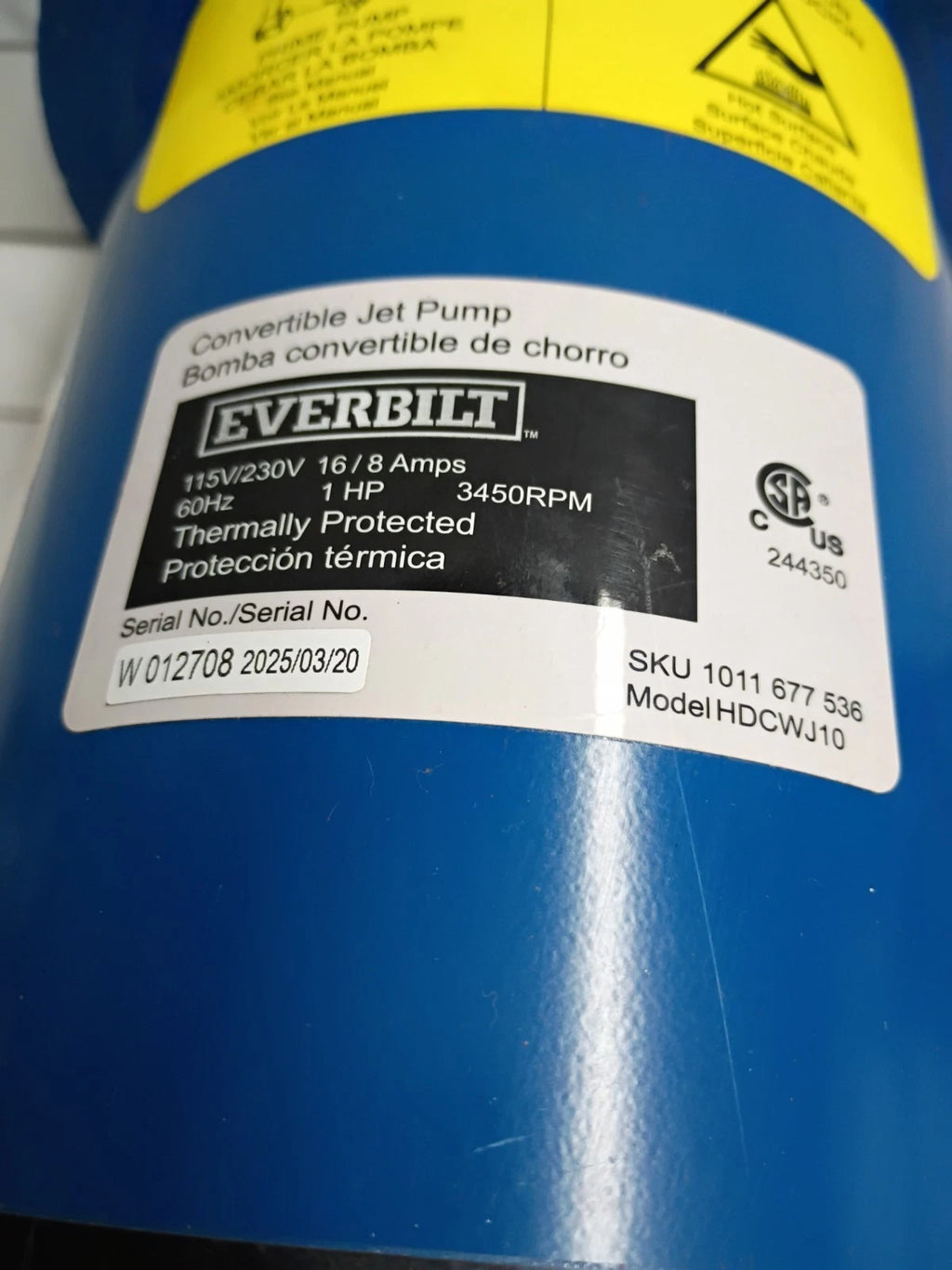 Everbilt HDCWJ10, 1 HP Professional Convertible Jet Pump PARTS ONLY