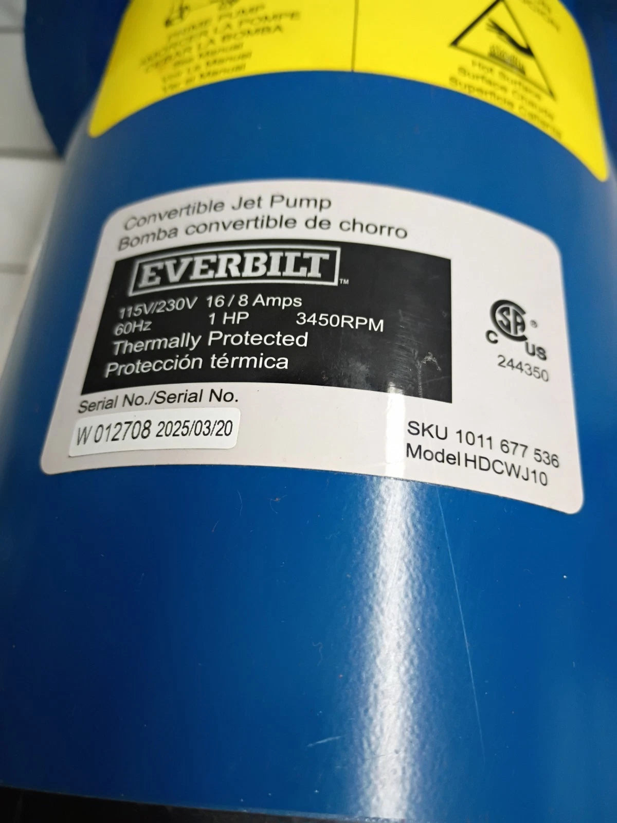 Everbilt HDCWJ10, 1 HP Professional Convertible Jet Pump PARTS ONLY