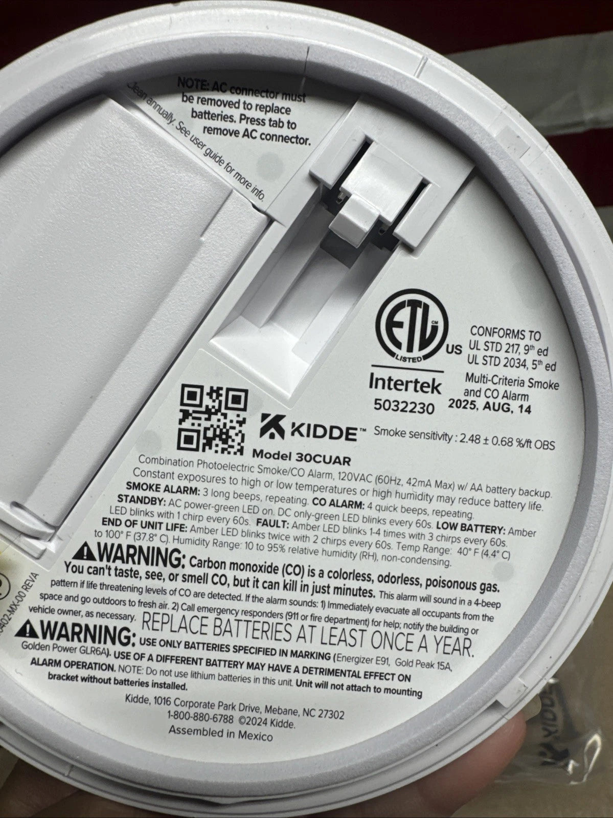 Kidde 30CUAR DETECT Smoke + Carbon Monoxide Hardware Battery Back Up