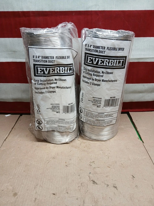 2pk Everbilt 8’ X 4” Diameter Flexible Dryer Transition Duct - Includes 2 Clamp