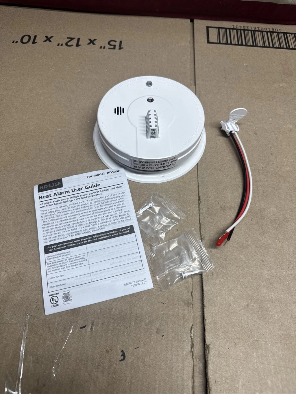 Kidde HD135F Heat Alarm Detector, Hardwired with Battery Backup & 2 LEDs