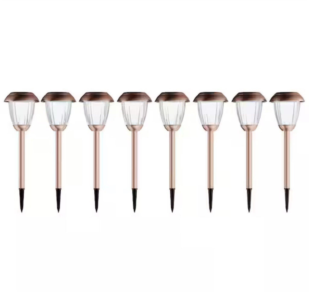 Solar-Powered Outdoor Lights - Set of 8 Stainless-Steel Stake Lights for Gard...